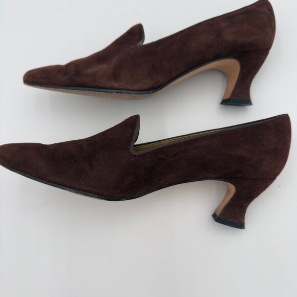 Evan Picone Brown 7.5 Suede Almond Toe Slip on Small Heel Pumps Shoes Workwear - Picture 4 of 9